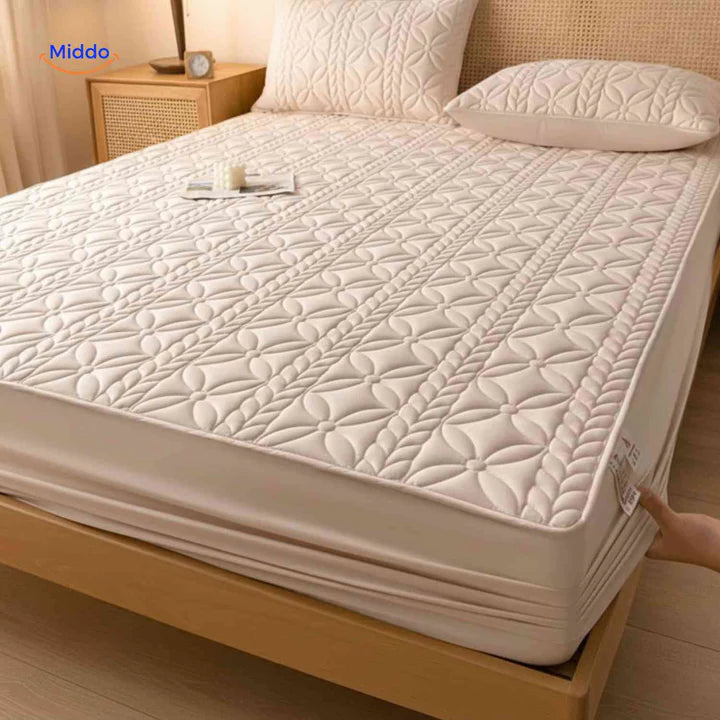 Protectora de Colchon antifluido Comfortora™ | Impermeable, antibacteriana y transpirable, Premium - Viene con Fundas y 50% OFF