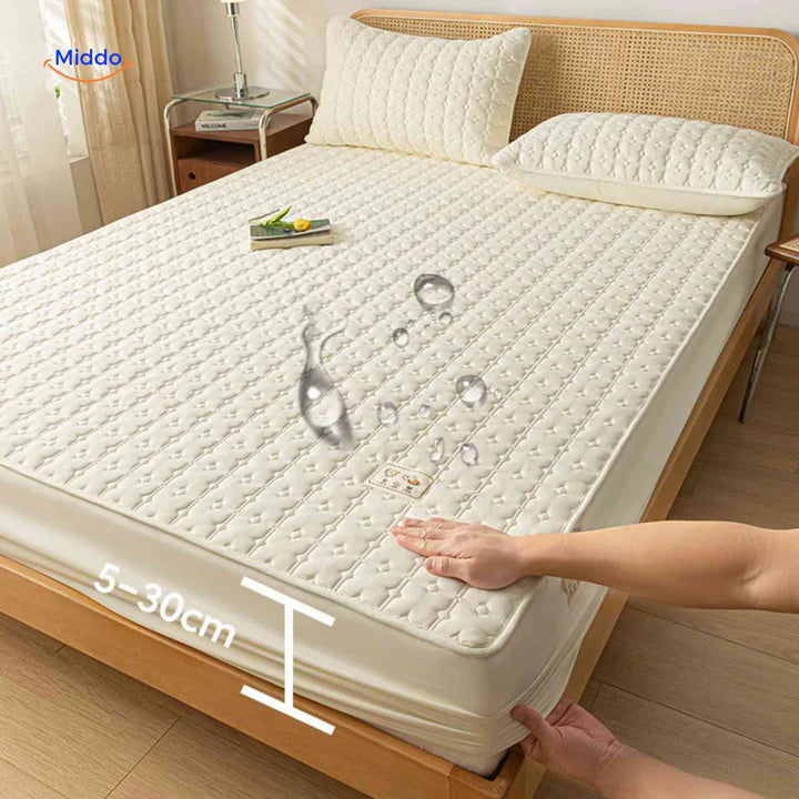 Protectora de Colchon antifluido Comfortora™ | Impermeable, antibacteriana y transpirable, Premium - Viene con Fundas y 50% OFF